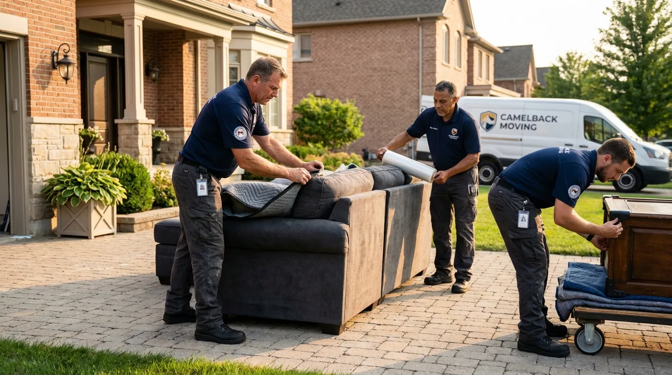 Large estate moving crew wrapping furniture in Madbury, NH