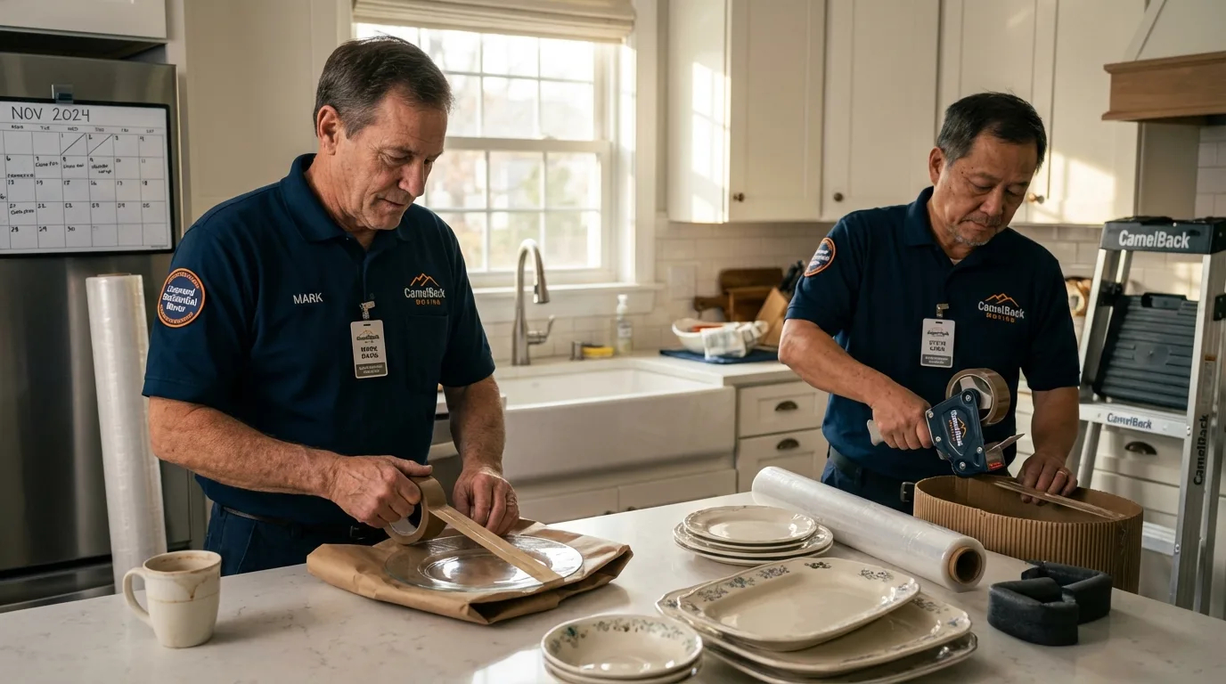 Professional crew packing kitchen dishware in Madbury, NH